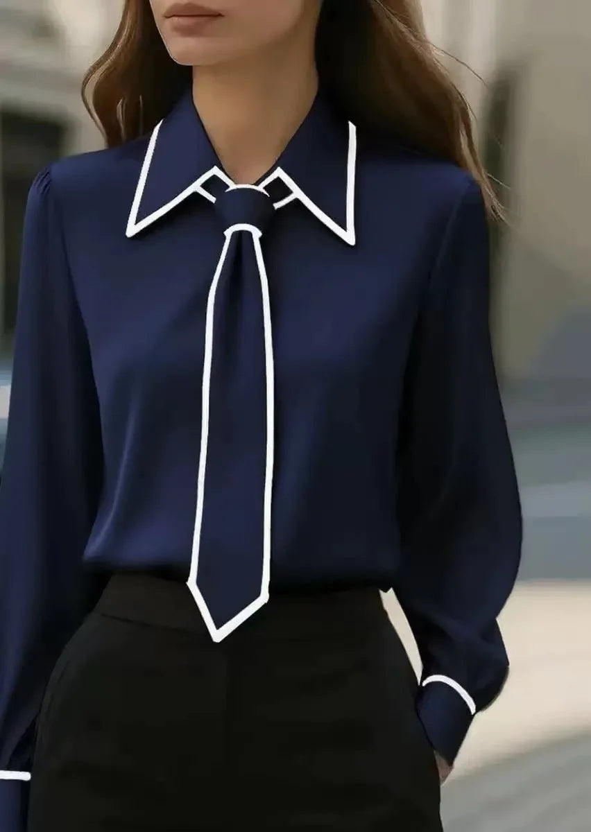 AURENE CONTRAST TIE BLOUSE