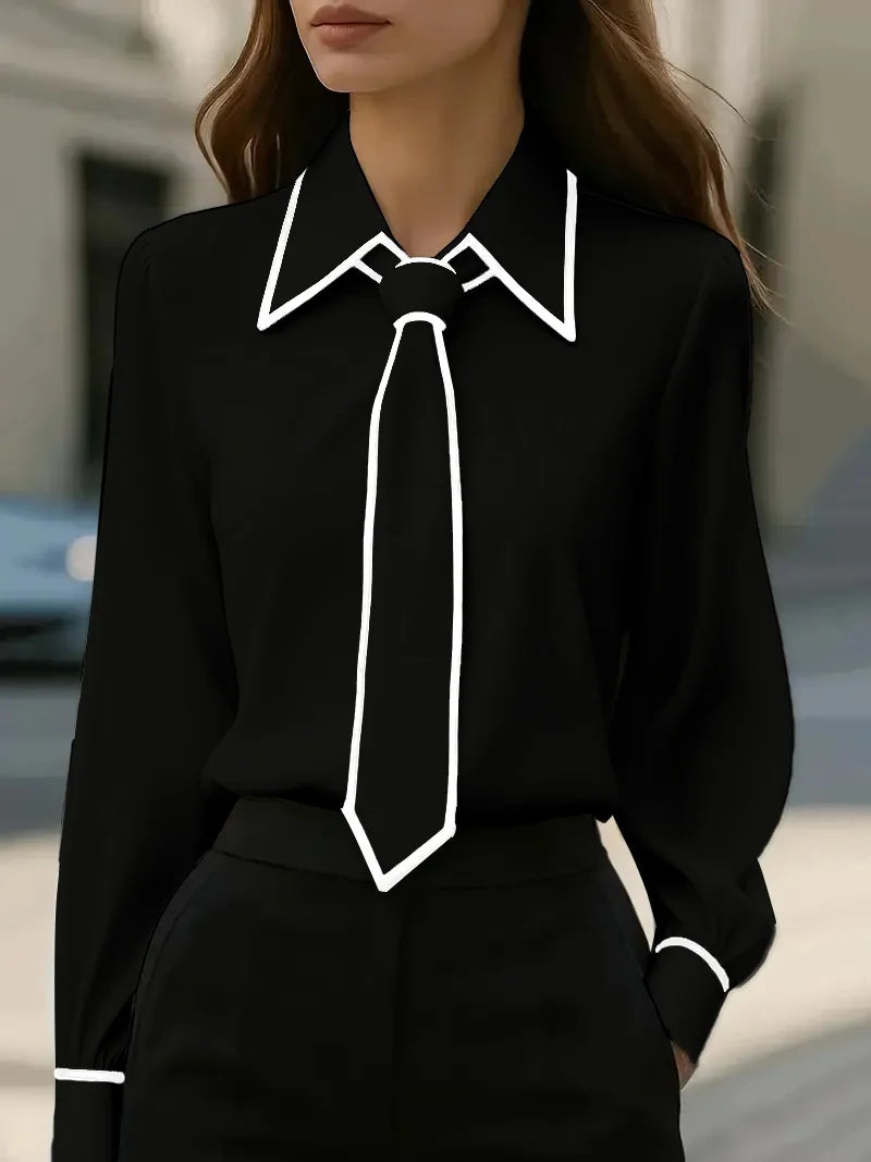 AURENE CONTRAST TIE BLOUSE
