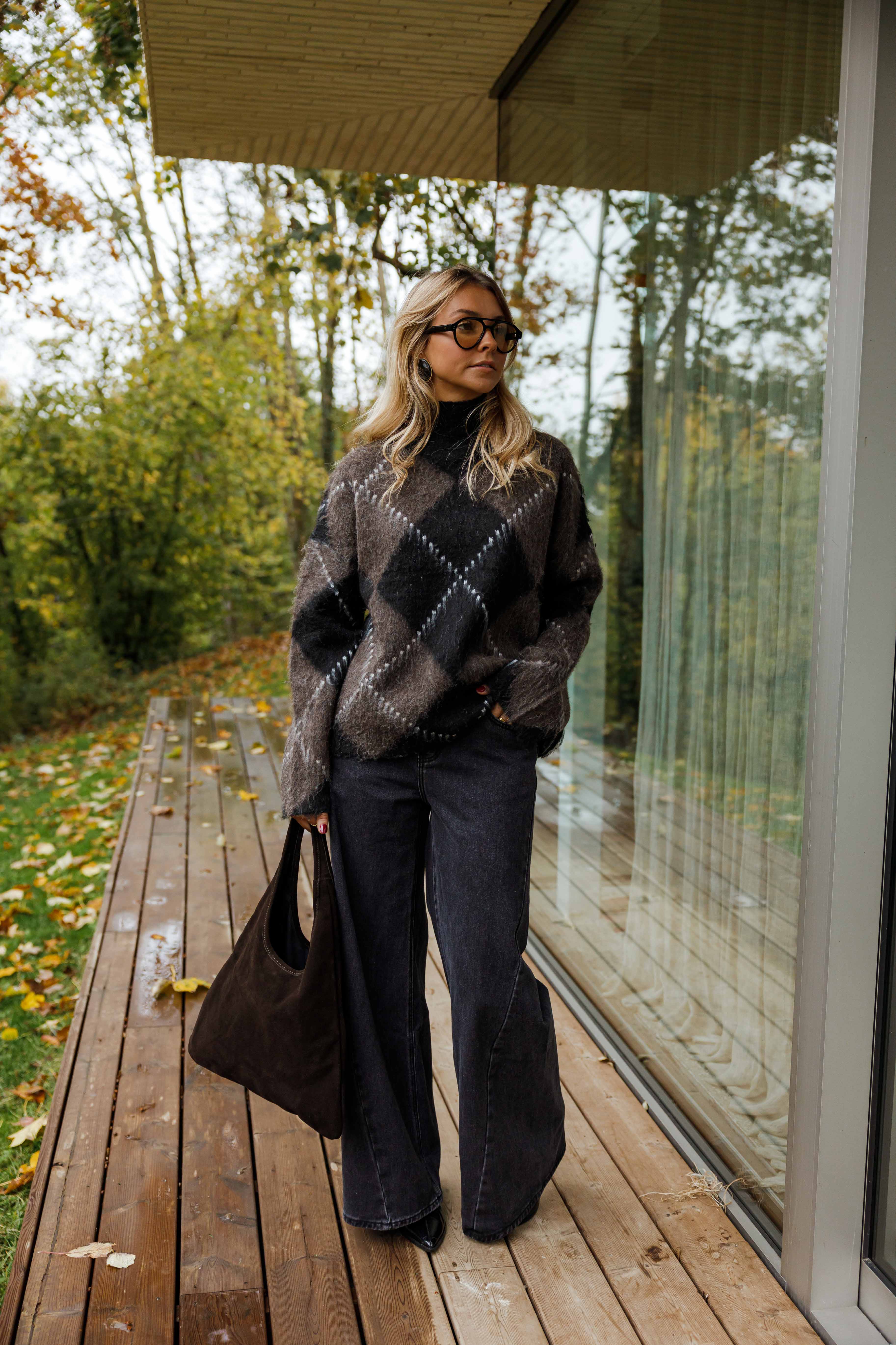 ELODIE CHECKERED KNIT SWEATER